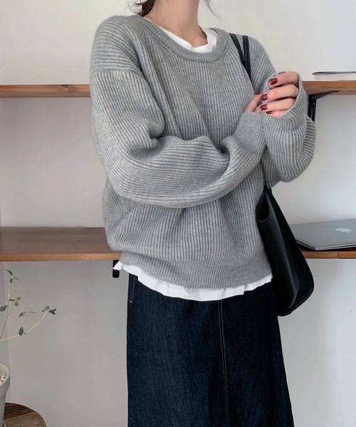 BLANC FICELLE(ブランフィセル)の「あったか ニット クルーネック(ニット/セーター・レディース・アイボリー/ピンク/ベージュ/グレー/ネイビー/ブルー・FREE)」の11枚目の写真