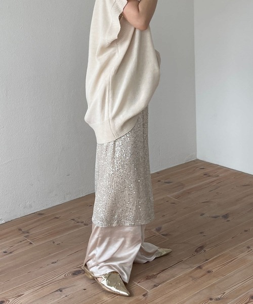 wee9s(ウィークス)の「relax satin pants / リラックスサテンパンツ(その他パンツ・レディース・ホワイト/クリーム/ブラック・FREE/LONG)」の16枚目の写真
