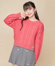 【ウォッシャブル】ケーブルニットショート丈プルオーバー
