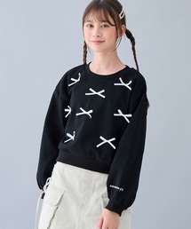 Amourire girl（アムリールガール）の「ハート刺繍/リボンモチーフ 裏起毛ぽわん袖トレーナー/スウェット(130cm～160cm)（スウェット・キッズ）」