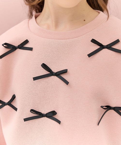 Amourire girl（アムリールガール）の「ハート刺繍/リボンモチーフ 裏起毛ぽわん袖トレーナー/スウェット(130cm～160cm)（スウェット・キッズ・オフホワイト/グリーン/ブラック/ピンク/ホワイト系その他・130cm/140cm/150cm/160cm）」の13枚目の写真