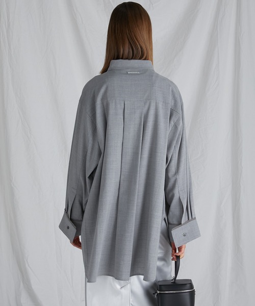 PRANK PROJECT（プランクプロジェクト）の「ウーステッドアシメスリットオーバーシャツ / Worsted Asymmetry Slit Over Shirt（シャツ/ブラウス・レディース・グレー/グレイッシュベージュ/ネイビー・FREE）」の9枚目の写真