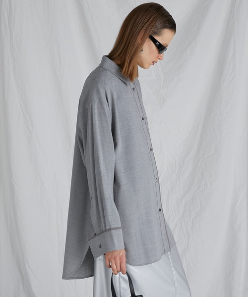 PRANK PROJECT（プランクプロジェクト）の「ウーステッドアシメスリットオーバーシャツ / Worsted Asymmetry Slit Over Shirt（シャツ/ブラウス・レディース・グレー/グレイッシュベージュ/ネイビー・FREE）」の10枚目の写真