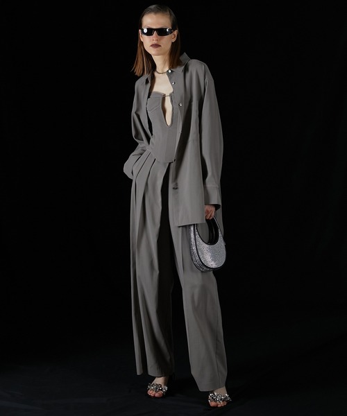 PRANK PROJECT（プランクプロジェクト）の「ウーステッドアシメスリットオーバーシャツ / Worsted Asymmetry Slit Over Shirt（シャツ/ブラウス・レディース・グレー/グレイッシュベージュ/ネイビー・FREE）」の6枚目の写真