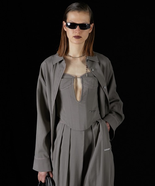 PRANK PROJECT（プランクプロジェクト）の「ウーステッドアシメスリットオーバーシャツ / Worsted Asymmetry Slit Over Shirt（シャツ/ブラウス・レディース・グレー/グレイッシュベージュ/ネイビー・FREE）」の11枚目の写真