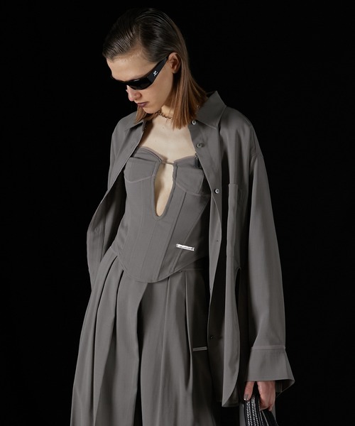 PRANK PROJECT（プランクプロジェクト）の「ウーステッドアシメスリットオーバーシャツ / Worsted Asymmetry Slit Over Shirt（シャツ/ブラウス・レディース・グレー/グレイッシュベージュ/ネイビー・FREE）」の12枚目の写真