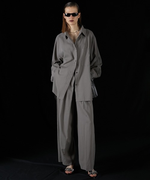 PRANK PROJECT（プランクプロジェクト）の「ウーステッドアシメスリットオーバーシャツ / Worsted Asymmetry Slit Over Shirt（シャツ/ブラウス・レディース・グレー/グレイッシュベージュ/ネイビー・FREE）」の5枚目の写真