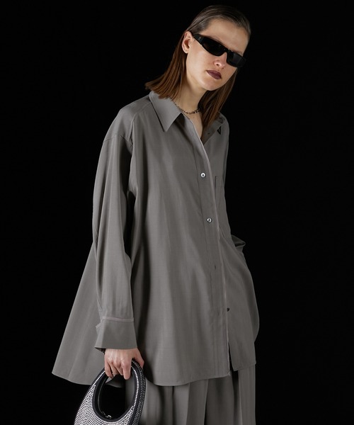 PRANK PROJECT（プランクプロジェクト）の「ウーステッドアシメスリットオーバーシャツ / Worsted Asymmetry Slit Over Shirt（シャツ/ブラウス・レディース・グレー/グレイッシュベージュ/ネイビー・FREE）」の14枚目の写真