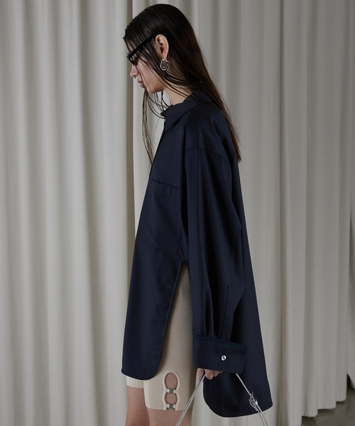 PRANK PROJECT（プランクプロジェクト）の「ウーステッドアシメスリットオーバーシャツ / Worsted Asymmetry Slit Over Shirt（シャツ/ブラウス・レディース・グレー/グレイッシュベージュ/ネイビー・FREE）」の16枚目の写真
