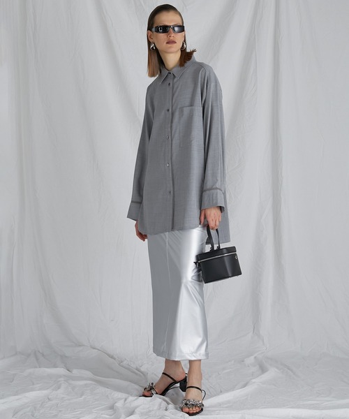 PRANK PROJECT（プランクプロジェクト）の「ウーステッドアシメスリットオーバーシャツ / Worsted Asymmetry Slit Over Shirt（シャツ/ブラウス・レディース・グレー/グレイッシュベージュ/ネイビー・FREE）」の4枚目の写真