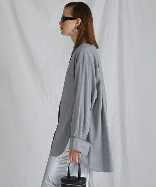 PRANK PROJECT（プランクプロジェクト）の「ウーステッドアシメスリットオーバーシャツ / Worsted Asymmetry Slit Over Shirt（シャツ/ブラウス・レディース・グレー/グレイッシュベージュ/ネイビー・FREE）」の8枚目の写真