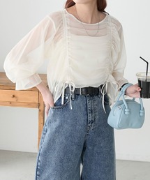 チュールボリュームスリーブドロストブラウス