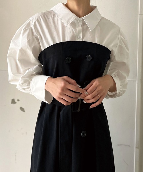 Jewelobe(ジュエローブ)の「トレンチドッキングワンピース(ワンピース・レディース・ベージュ/ブラック・FREE)」の14枚目の写真