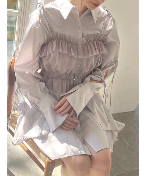 dazzlin(ダズリン)の「シャツイレフレアミニワンピース(シャツワンピース・レディース・オフホワイト/グレー/ブルー・FREE)」の8枚目の写真