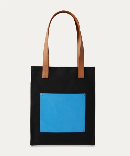 CULLNI（クルニ）の「Leather Pocket Canvas Mini Tote / BG-042（トートバッグ・メンズ・ブラック系/ダークグレー/サンドベージュ/ブラック/ストーン/ブラウン×イエロー/ネイビー/グリーン/ブラック×グリーン/ブラック×ブルー/ピンク/ブルー系/グレー/ブルーグリーン・ONESIZE）」の2枚目の写真