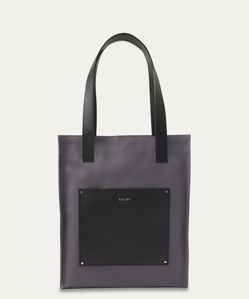 CULLNI（クルニ）の「Leather Pocket Canvas Mini Tote / BG-042（トートバッグ・メンズ・ブラック系/ダークグレー/サンドベージュ/ブラック/ストーン/ブラウン×イエロー/ネイビー/グリーン/ブラック×グリーン/ブラック×ブルー/ピンク/ブルー系/グレー/ブルーグリーン・ONESIZE）」の6枚目の写真
