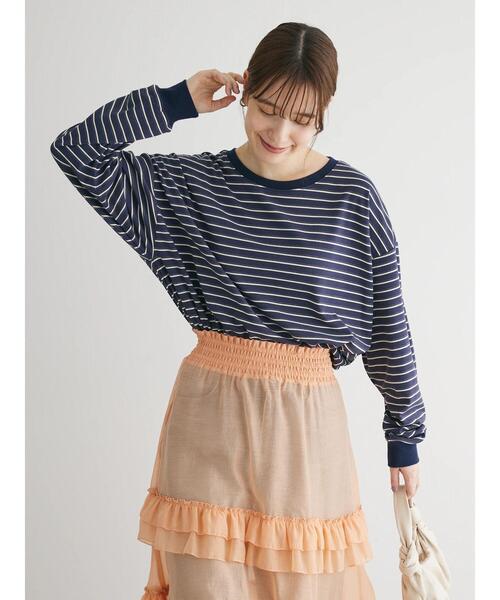 Green　Parks（グリーンパークス）の「マシュマロタッチボーダープルオーバー（Tシャツ/カットソー・レディース・オフホワイト/ピンク/グリーン/ネイビー・FREE）」の5枚目の写真