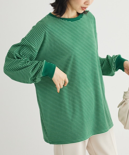 Green　Parks（グリーンパークス）の「マシュマロタッチボーダープルオーバー（Tシャツ/カットソー・レディース・オフホワイト/ピンク/グリーン/ネイビー・FREE）」の2枚目の写真