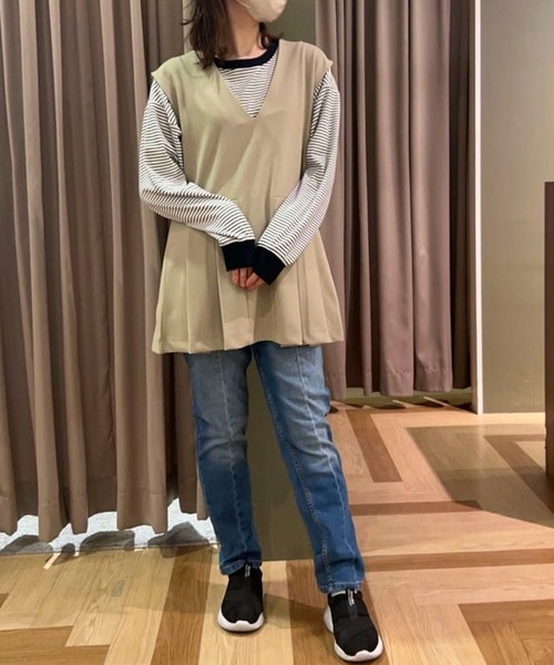 Green　Parks（グリーンパークス）の「マシュマロタッチボーダープルオーバー（Tシャツ/カットソー・レディース・オフホワイト/ピンク/グリーン/ネイビー・FREE）」の14枚目の写真