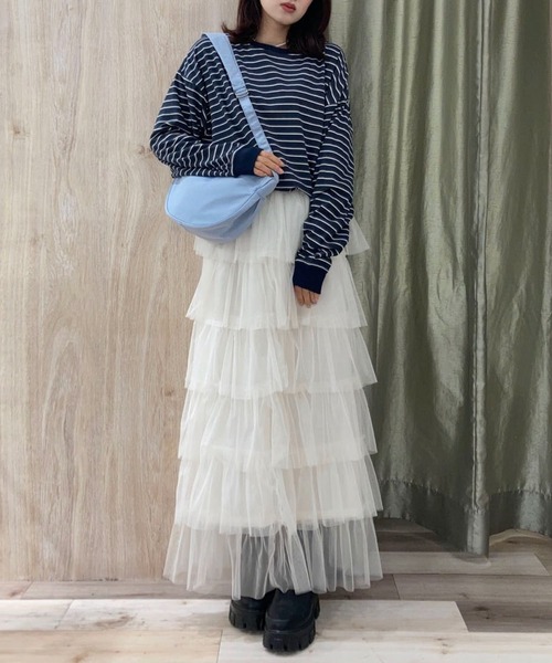 Green　Parks（グリーンパークス）の「マシュマロタッチボーダープルオーバー（Tシャツ/カットソー・レディース・オフホワイト/ピンク/グリーン/ネイビー・FREE）」の20枚目の写真