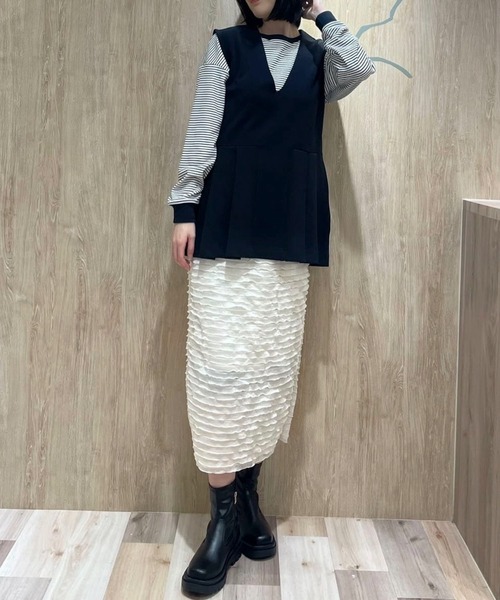 Green　Parks（グリーンパークス）の「マシュマロタッチボーダープルオーバー（Tシャツ/カットソー・レディース・オフホワイト/ピンク/グリーン/ネイビー・FREE）」の17枚目の写真