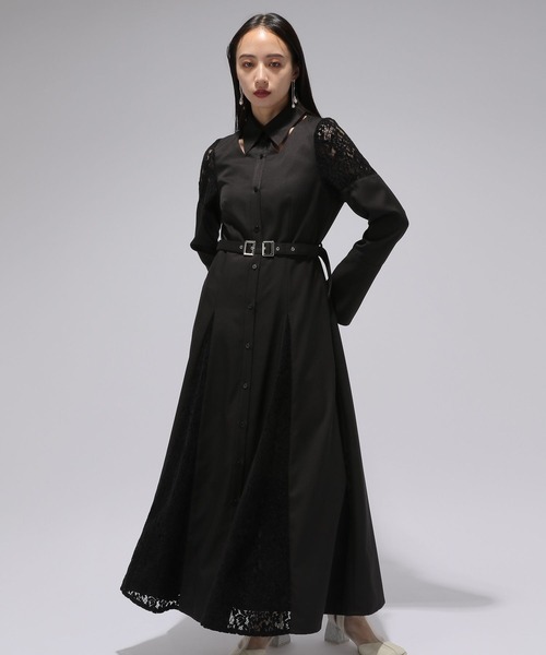 【新品レベル】HARE ハレ 切り替え ワンピース コート仕立て 黒 HARE（ハレ）の「フェイクレザーキリカエワンピース(HARE