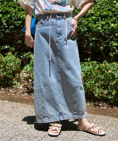 セール】カーヴィーデニムスカート/デニム ロングスカート（デニム