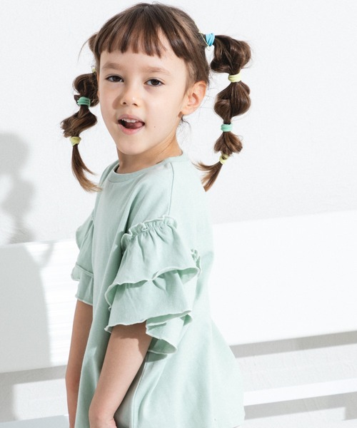 pairmanon（ペアマノン）の「配色メロー二重フリル袖 Tシャツ（シャツ/ブラウス・キッズ・ライトピンク/ライトグリーン/ライトブルー・110/130/150/120/140/90/100）」の4枚目の写真