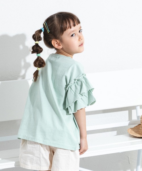 pairmanon（ペアマノン）の「配色メロー二重フリル袖 Tシャツ（シャツ/ブラウス・キッズ・ライトピンク/ライトグリーン/ライトブルー・110/130/150/120/140/90/100）」の5枚目の写真