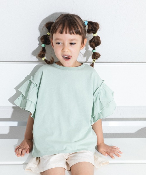 pairmanon（ペアマノン）の「配色メロー二重フリル袖 Tシャツ（シャツ/ブラウス・キッズ・ライトピンク/ライトグリーン/ライトブルー・110/130/150/120/140/90/100）」の7枚目の写真