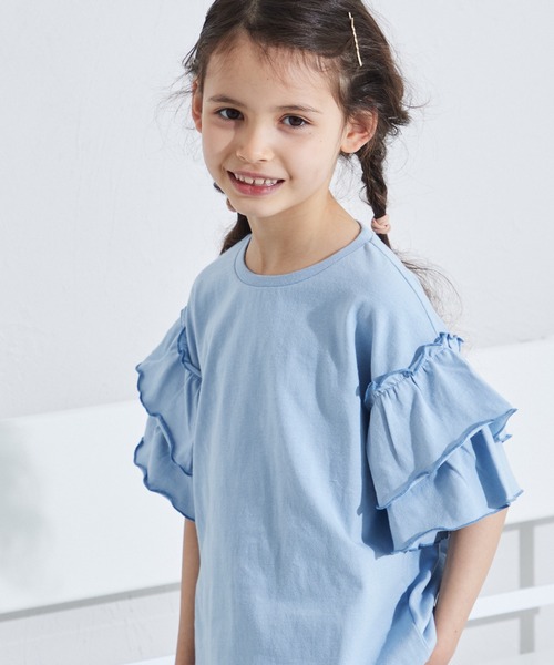 pairmanon（ペアマノン）の「配色メロー二重フリル袖 Tシャツ（シャツ/ブラウス・キッズ・ライトピンク/ライトグリーン/ライトブルー・110/130/150/120/140/90/100）」の8枚目の写真