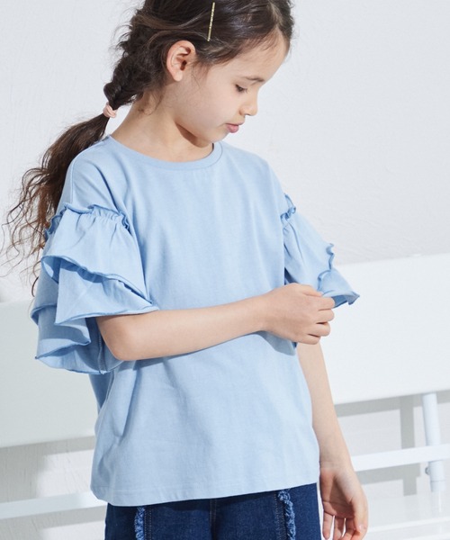pairmanon（ペアマノン）の「配色メロー二重フリル袖 Tシャツ（シャツ/ブラウス・キッズ・ライトピンク/ライトグリーン/ライトブルー・110/130/150/120/140/90/100）」の9枚目の写真