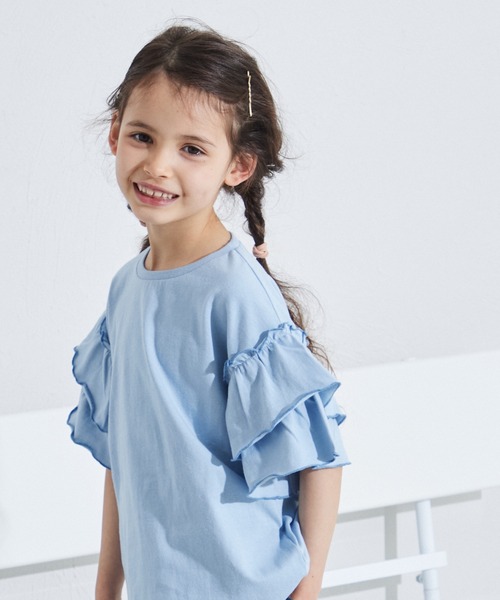 pairmanon（ペアマノン）の「配色メロー二重フリル袖 Tシャツ（シャツ/ブラウス・キッズ・ライトピンク/ライトグリーン/ライトブルー・110/130/150/120/140/90/100）」の11枚目の写真