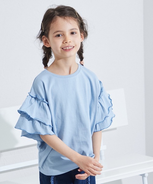 pairmanon（ペアマノン）の「配色メロー二重フリル袖 Tシャツ（シャツ/ブラウス・キッズ・ライトピンク/ライトグリーン/ライトブルー・110/130/150/120/140/90/100）」の12枚目の写真