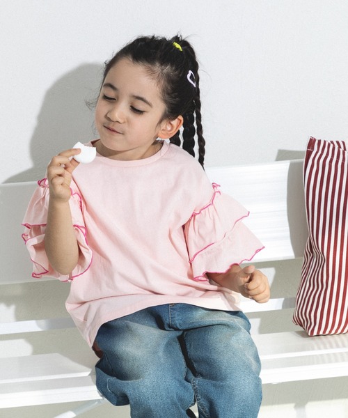 pairmanon（ペアマノン）の「配色メロー二重フリル袖 Tシャツ（シャツ/ブラウス・キッズ・ライトピンク/ライトグリーン/ライトブルー・110/130/150/120/140/90/100）」の16枚目の写真