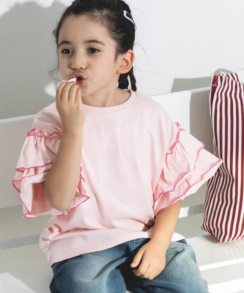 SOOR PLOOM フリル袖 Tシャツ 4Y 楽天市場】日本製 シャーリング天竺 フリル袖 Tシャツ 無地 春