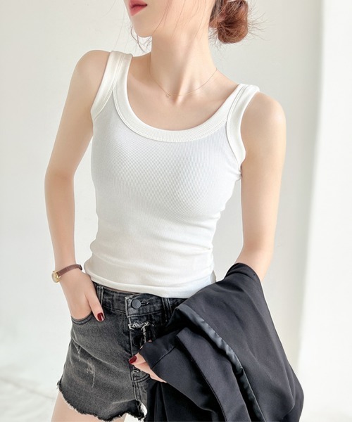 Miniministore(ミニミニストア)の「リブ タンクトップ レディース 無地(タンクトップ・レディース・ブラック/ライトグレー/ダークグレー/ホワイト/ベージュ・FREE)」の8枚目の写真