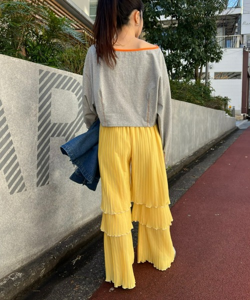 HELLO.SANFRANCISCO(ハローサンフランシスコ)の「【HELLO.SANFRANCISCO/ハローサンフランシスコ】配色フリルプリーツパンツ(その他パンツ・レディース・ブラック/イエロー/パープル・ONE SIZE)」の7枚目の写真