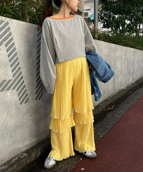 HELLO.SANFRANCISCO(ハローサンフランシスコ)の「【HELLO.SANFRANCISCO/ハローサンフランシスコ】配色フリルプリーツパンツ(その他パンツ・レディース・ブラック/イエロー/パープル・ONE SIZE)」の17枚目の写真