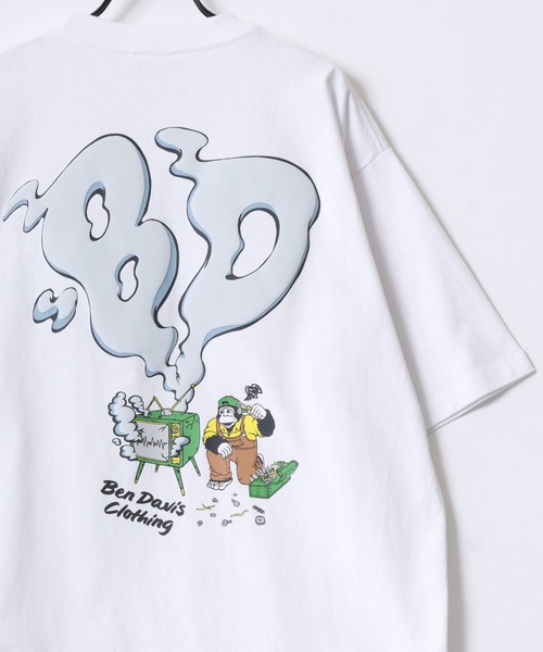 BEN DAVIS（ベンデイビス）の「BEN DAVIS/ベンデイビス SMOKING TV TEE/オーバーサイズ バックプリント ロゴ ワンポイント 半袖Tシャツ/レディース メンズ（Tシャツ/カットソー・メンズ・ホワイト/グリーン/チャコール/マスタード・M/L/XL）」の6枚目の写真