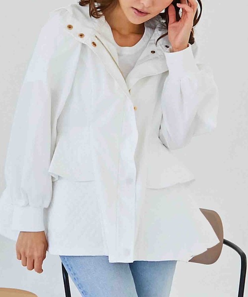 【セール】キルティング切替 フリルマウンティングジャケット（ナイロンジャケット）｜M y u（ミュー）