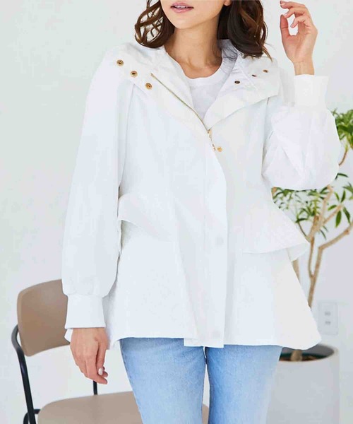 【セール】キルティング切替 フリルマウンティングジャケット（ナイロンジャケット）｜M y u（ミュー）