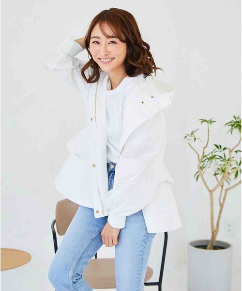 【セール】キルティング切替 フリルマウンティングジャケット（ナイロンジャケット）｜M y u（ミュー）