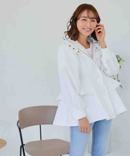 【セール】キルティング切替 フリルマウンティングジャケット（ナイロンジャケット）｜M y u（ミュー）