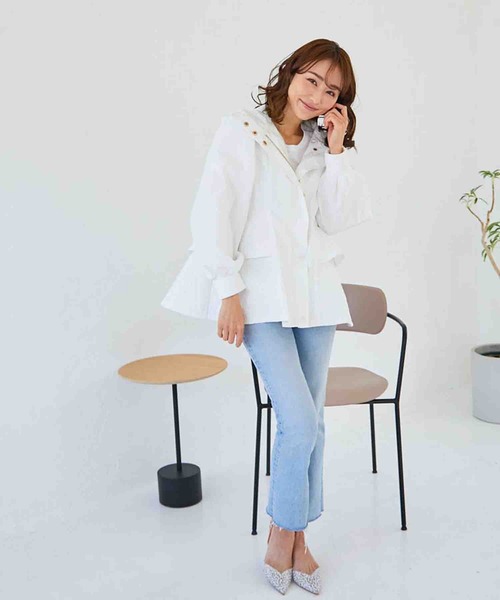 【セール】キルティング切替 フリルマウンティングジャケット（ナイロンジャケット）｜M y u（ミュー）