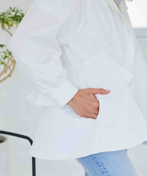 【セール】キルティング切替 フリルマウンティングジャケット（ナイロンジャケット）｜M y u（ミュー）