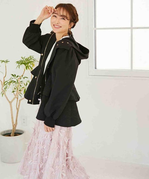 【セール】キルティング切替 フリルマウンティングジャケット（ナイロンジャケット）｜M y u（ミュー）