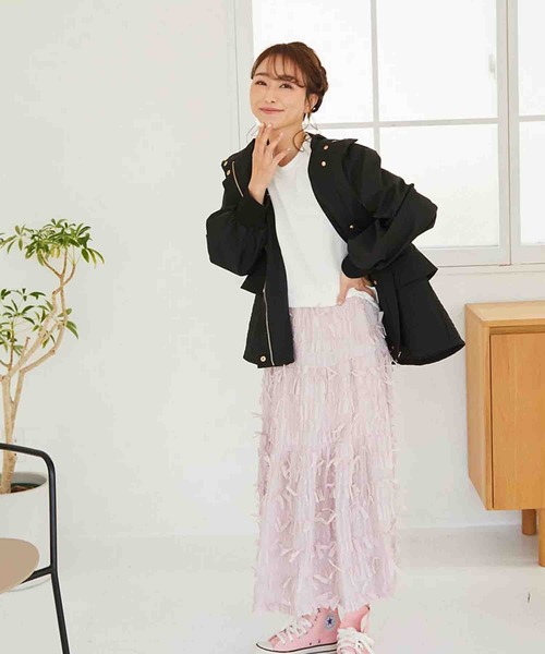 【セール】キルティング切替 フリルマウンティングジャケット（ナイロンジャケット）｜M y u（ミュー）