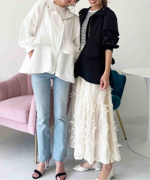 【セール】キルティング切替 フリルマウンティングジャケット（ナイロンジャケット）｜M y u（ミュー）