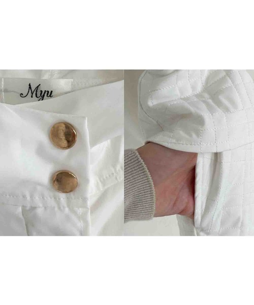 【セール】キルティング切替 フリルマウンティングジャケット（ナイロンジャケット）｜M y u（ミュー）